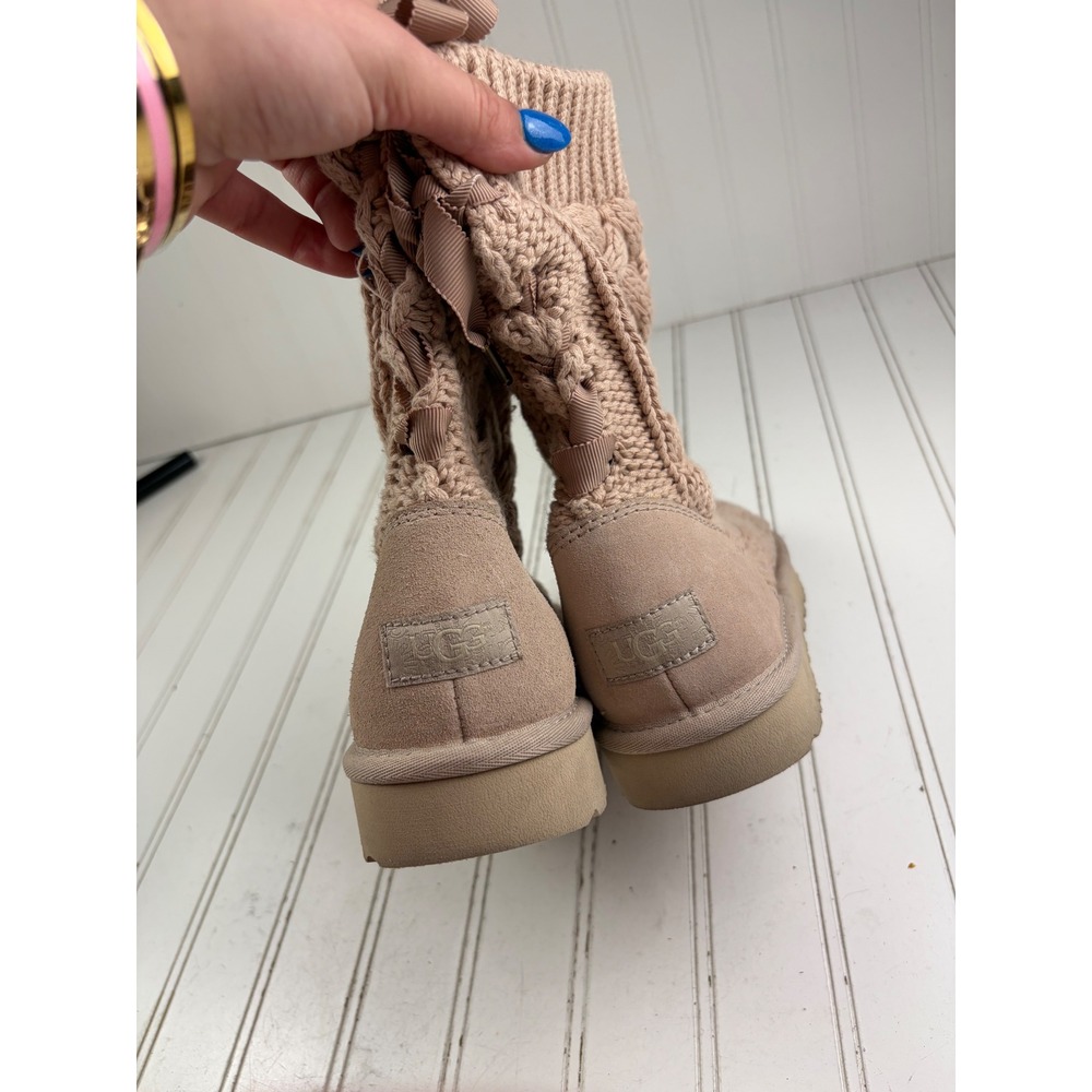 UGG Isla Cable Knit Pink Boots Women's Size 7 - Picture 4 of 12